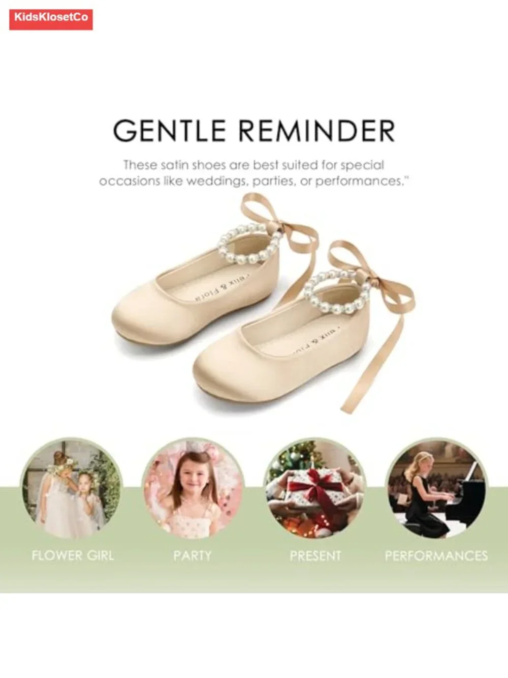 Satin Mary Jane Ballet Flats for Girls - Party Wedding Dress Shoes Non-Slip